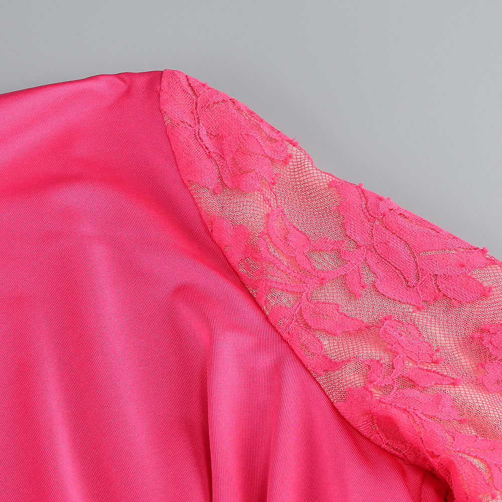 Rose Vintage Lace Maxi Dress with Pleated Waist