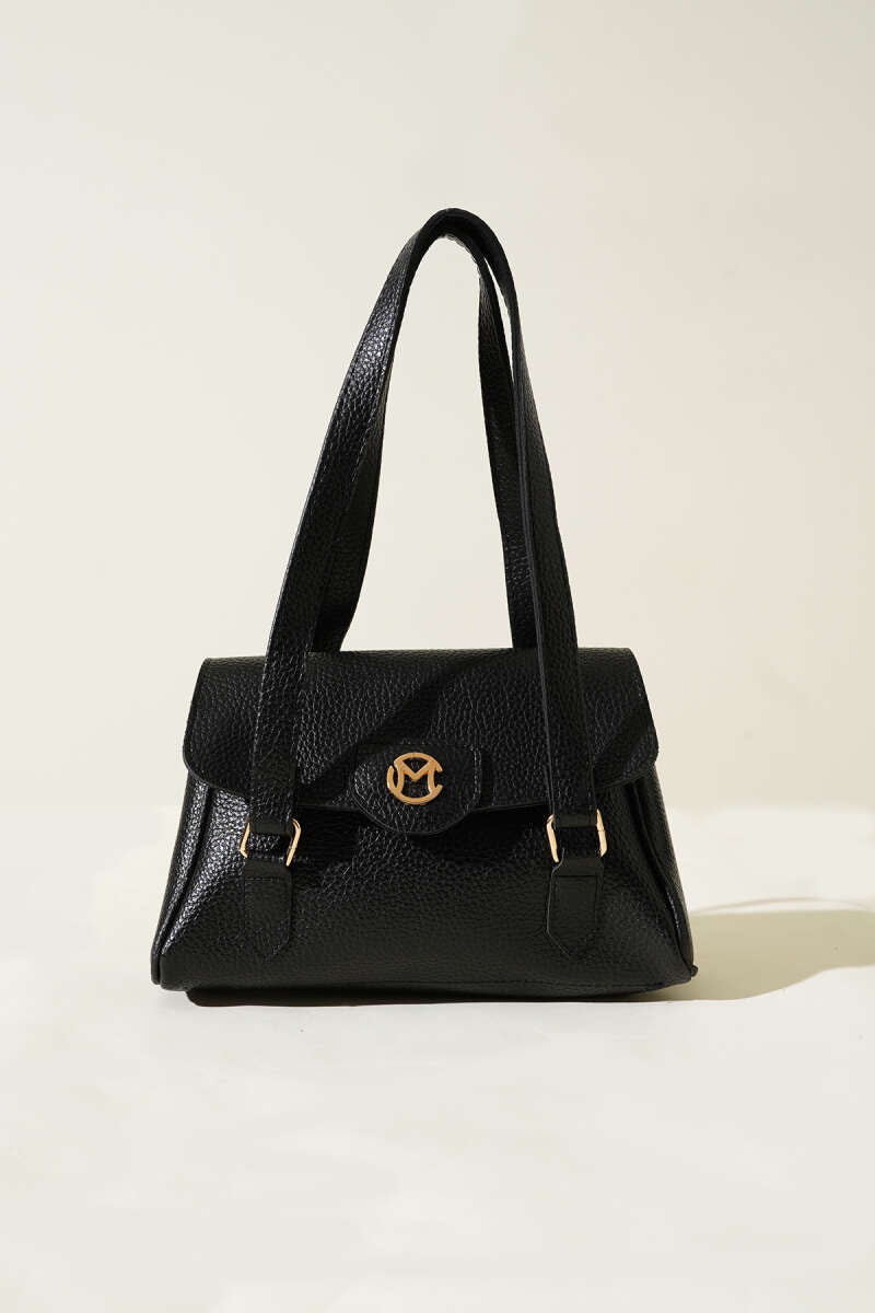 Black Single Compartment Magnetic Bag with Emblem
