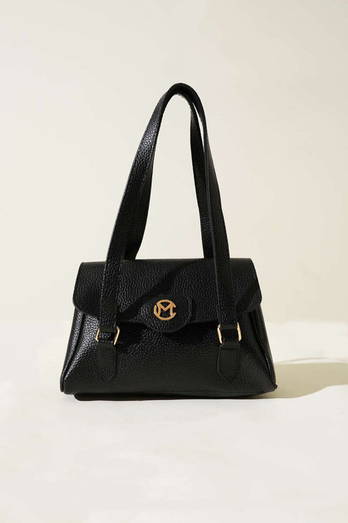 Black Single Compartment Magnetic Bag with Emblem