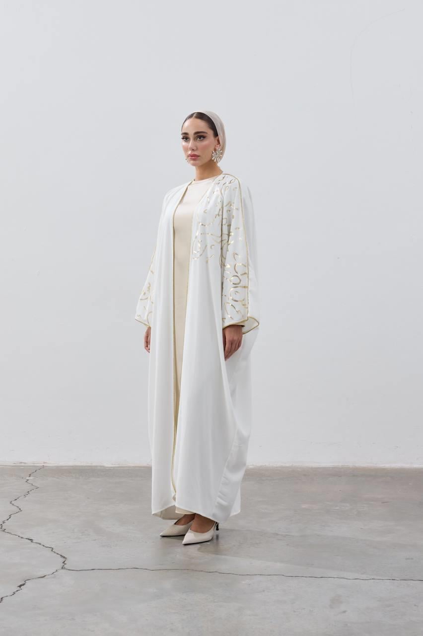 White Gold Detailed Premium Abaya | Turkish Crepe [Pre-Order]