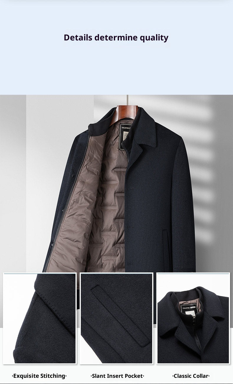 Premium Wool Double-Faced Overcoat with Detachable Down Lining