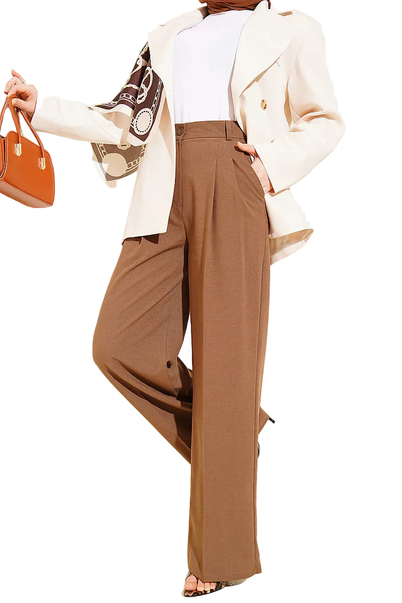 Pre-Order | Pleated Palazzo Wide-Leg Trousers – Mink | Modest Women's Fashion