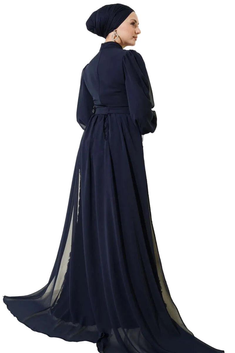 Floral Patterned Tulle Cape Evening Dress