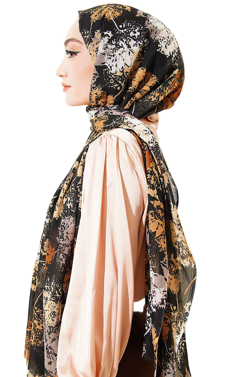 Leaf Pattern Aya Series Scarf Fuchsia, Mustard