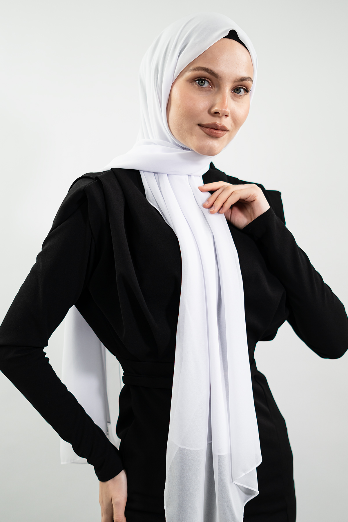 Premium Turkish Chiffon Hijab | Lightweight Summer Scarf – Powder Pink, White & Tan Brown