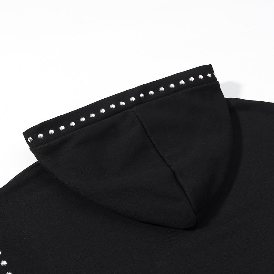 Black Rivet Detail Hooded Sweatshirt