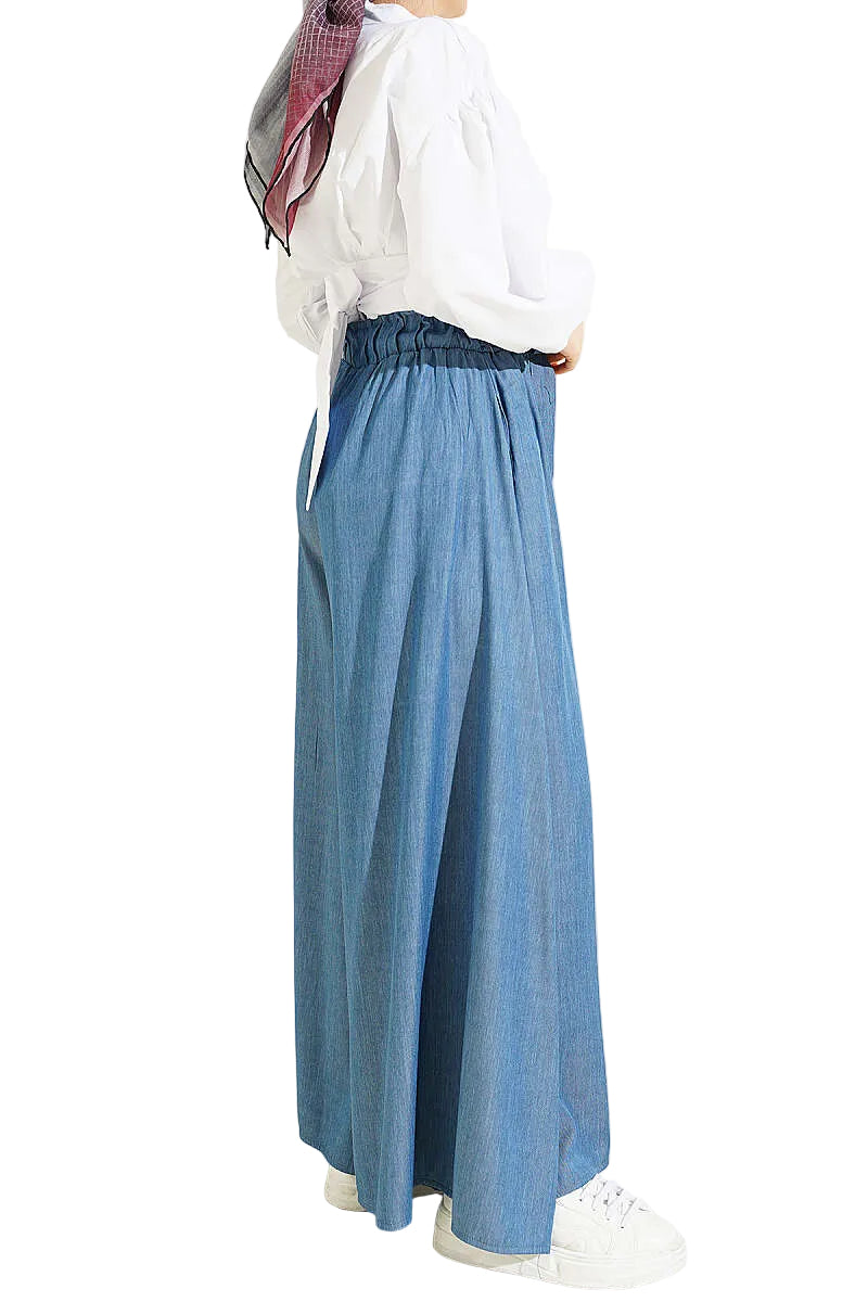 Oversize Indigo Trousers with Tie-Up Hem