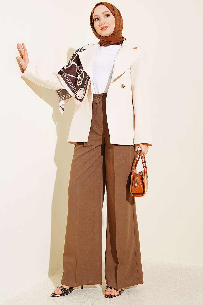 Pre-Order | Pleated Palazzo Wide-Leg Trousers – Mink | Modest Women's Fashion