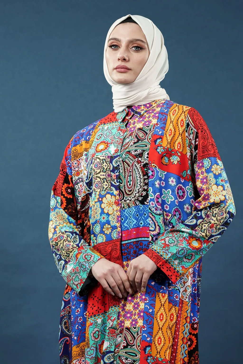 Patchwork Print Viscose Dress
