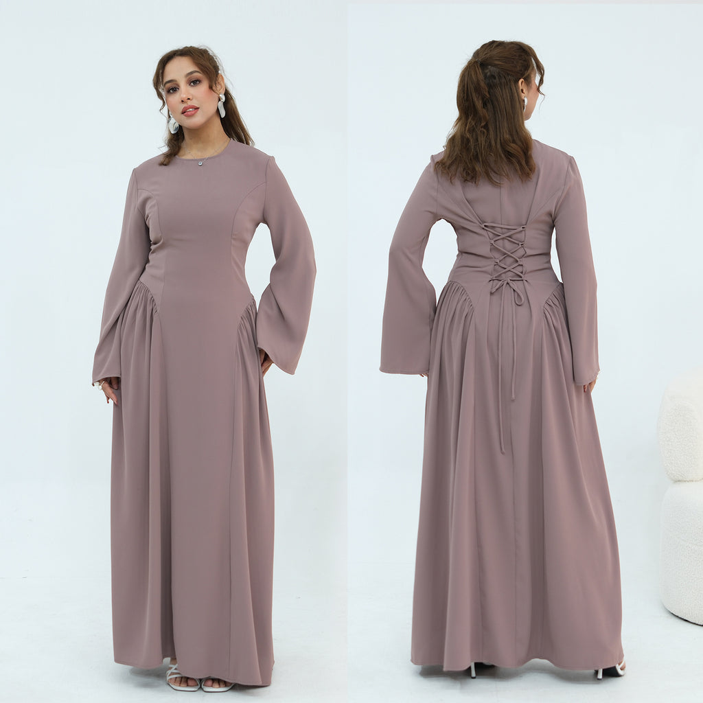 Elegant Floor-Length Modest Dress - Plus Size Long Sleeve A-Line Dress