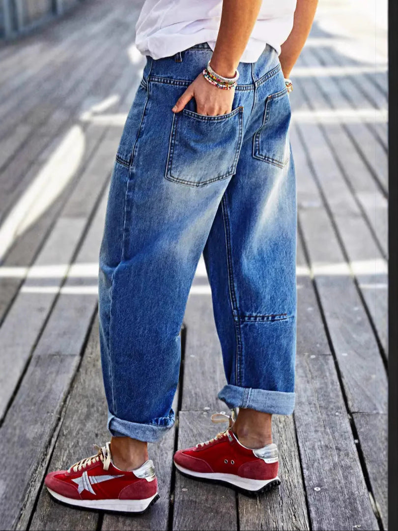 Mid-Rise Cropped Boot-Cut Jeans – Modest Denim in Blue & Grey