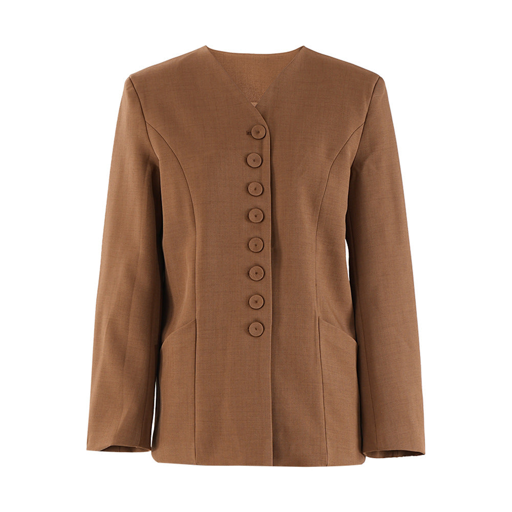 V-Neck Tailored Jacket & Trousers Set | Modest Luxury Suit