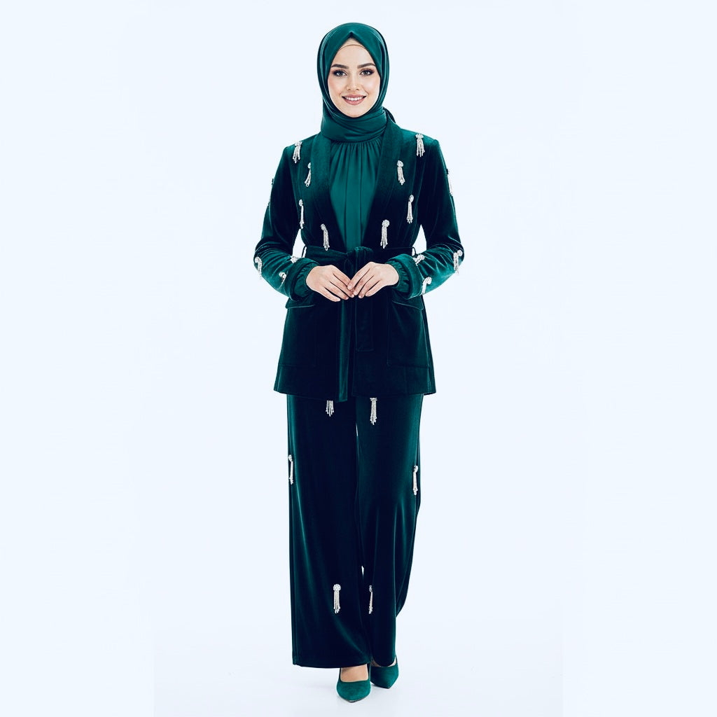 Women's Velvet Beaded Suit | Luxe Statement Two-Pieces Duot