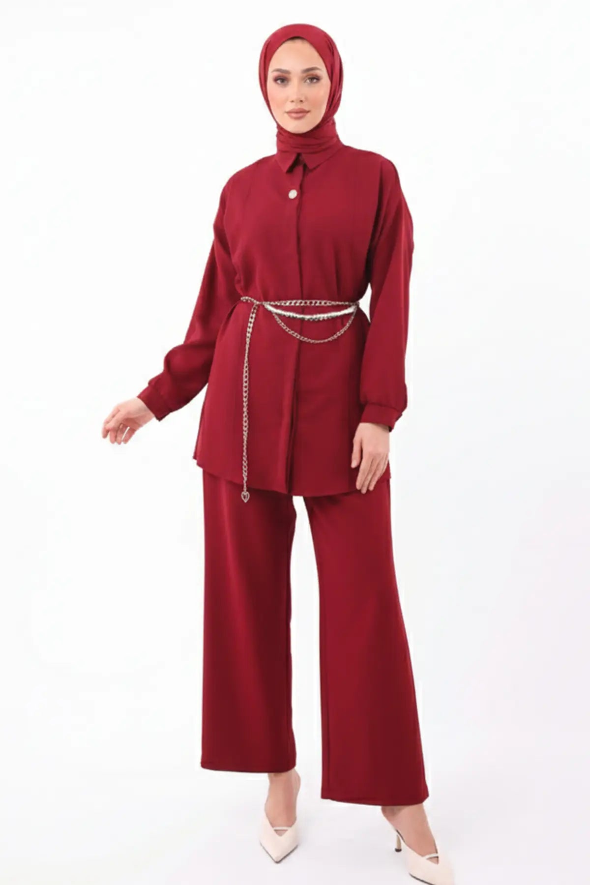 Modest Co-ord Suit-Claret Red