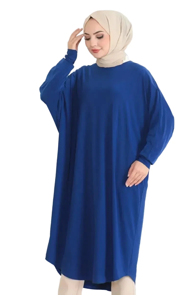 NEOMODEST Bat Sleeve Loose Tunic-Saxe Blue