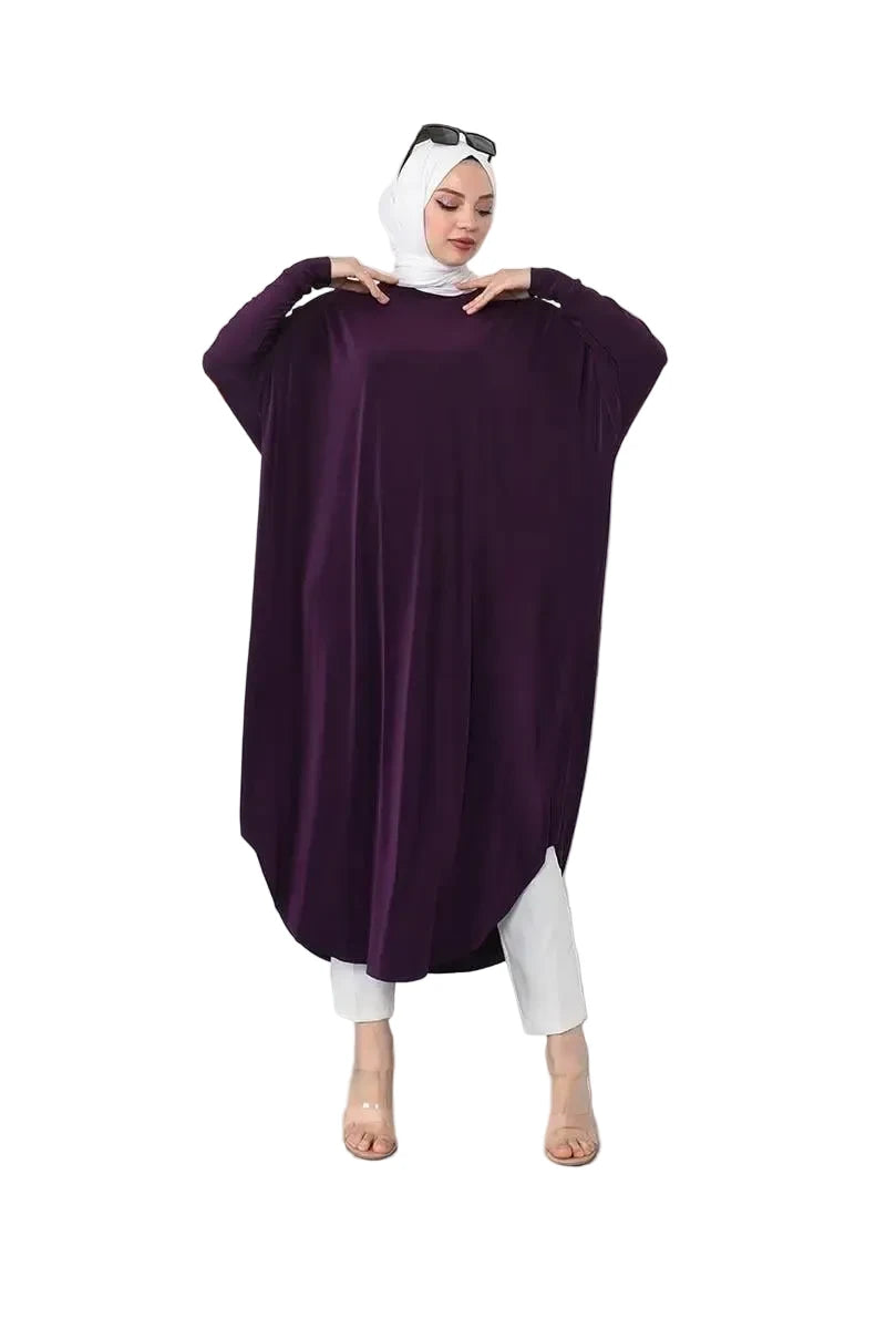 NEOMODEST Women's Bat Sleeve Loose Tunic – Plum