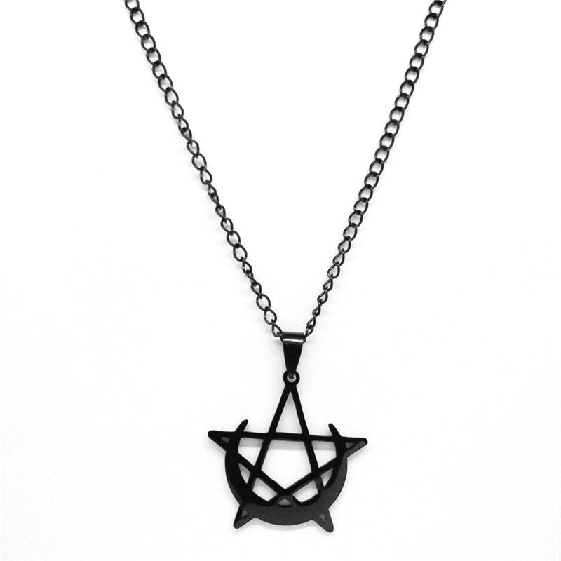 Stainless Steel Gothic Moon And Pentagram Pendant Necklace