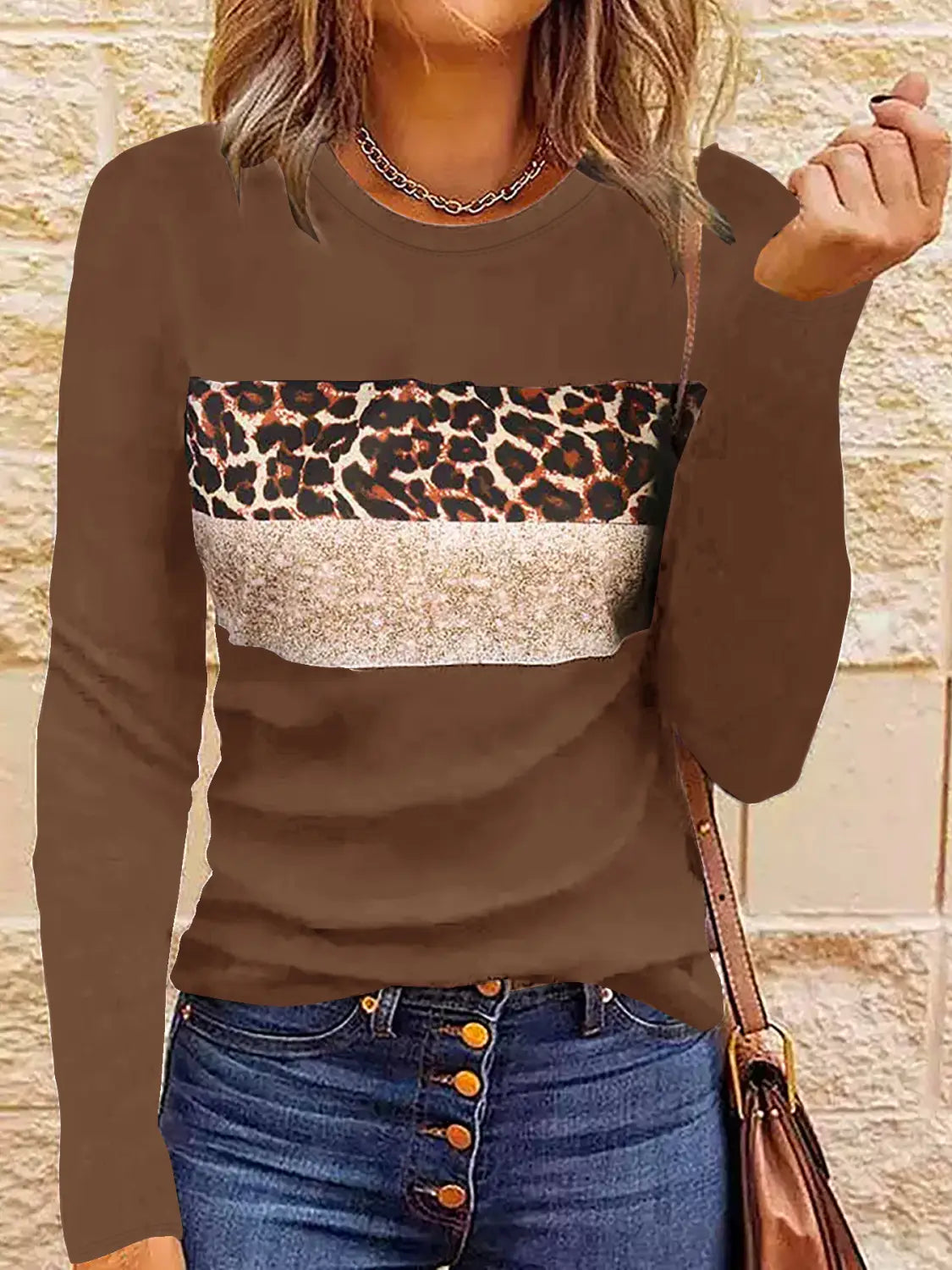 Women’s Casual Printing Long Sleeved Fitted T-shirt