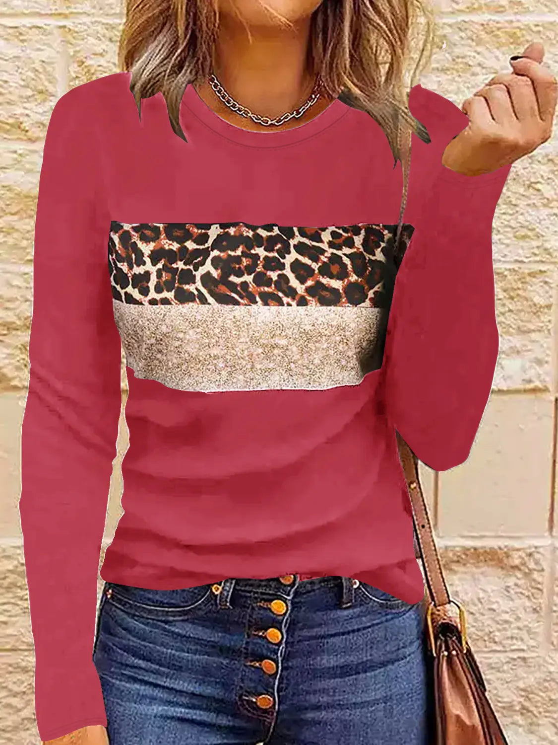 Women’s Casual Printing Long Sleeved Fitted T-shirt