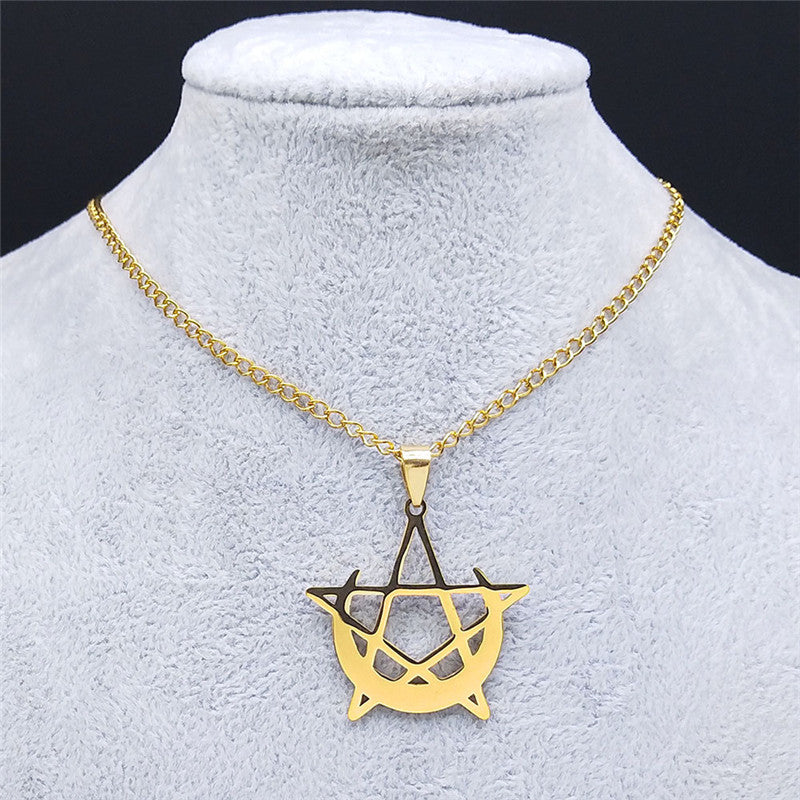 Stainless Steel Gothic Moon And Pentagram Pendant Necklace