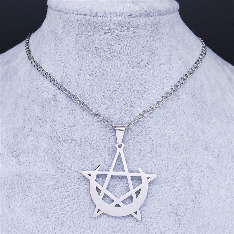 Stainless Steel Gothic Moon And Pentagram Pendant Necklace