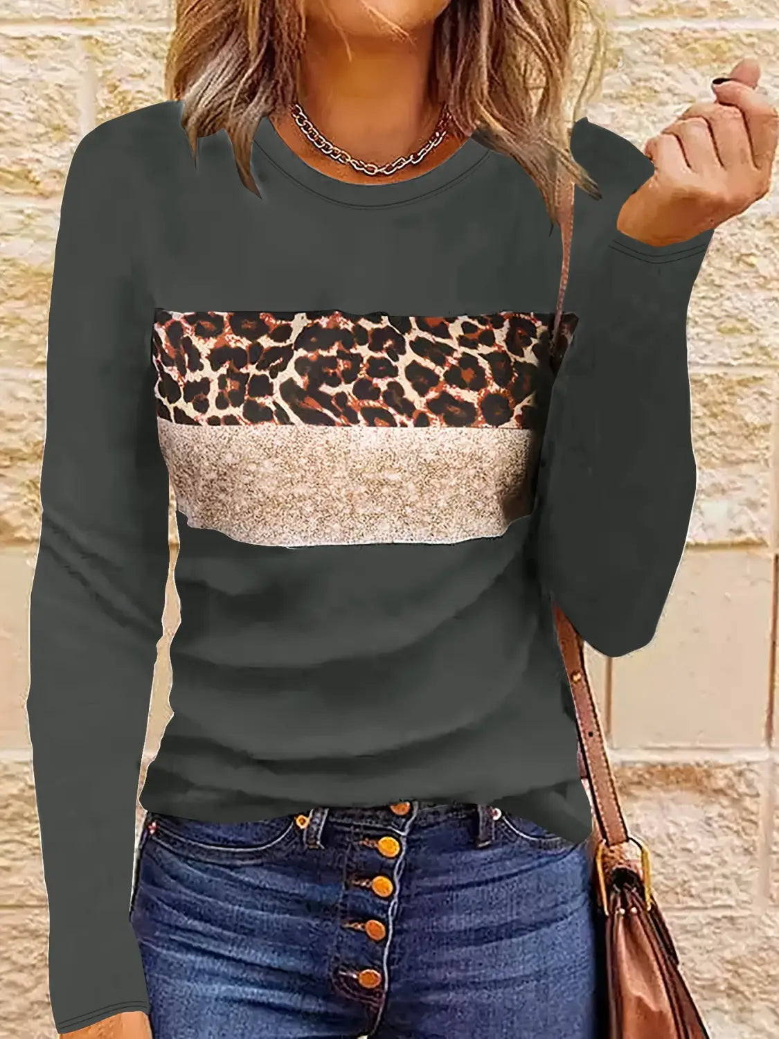 Women’s Casual Printing Long Sleeved Fitted T-shirt