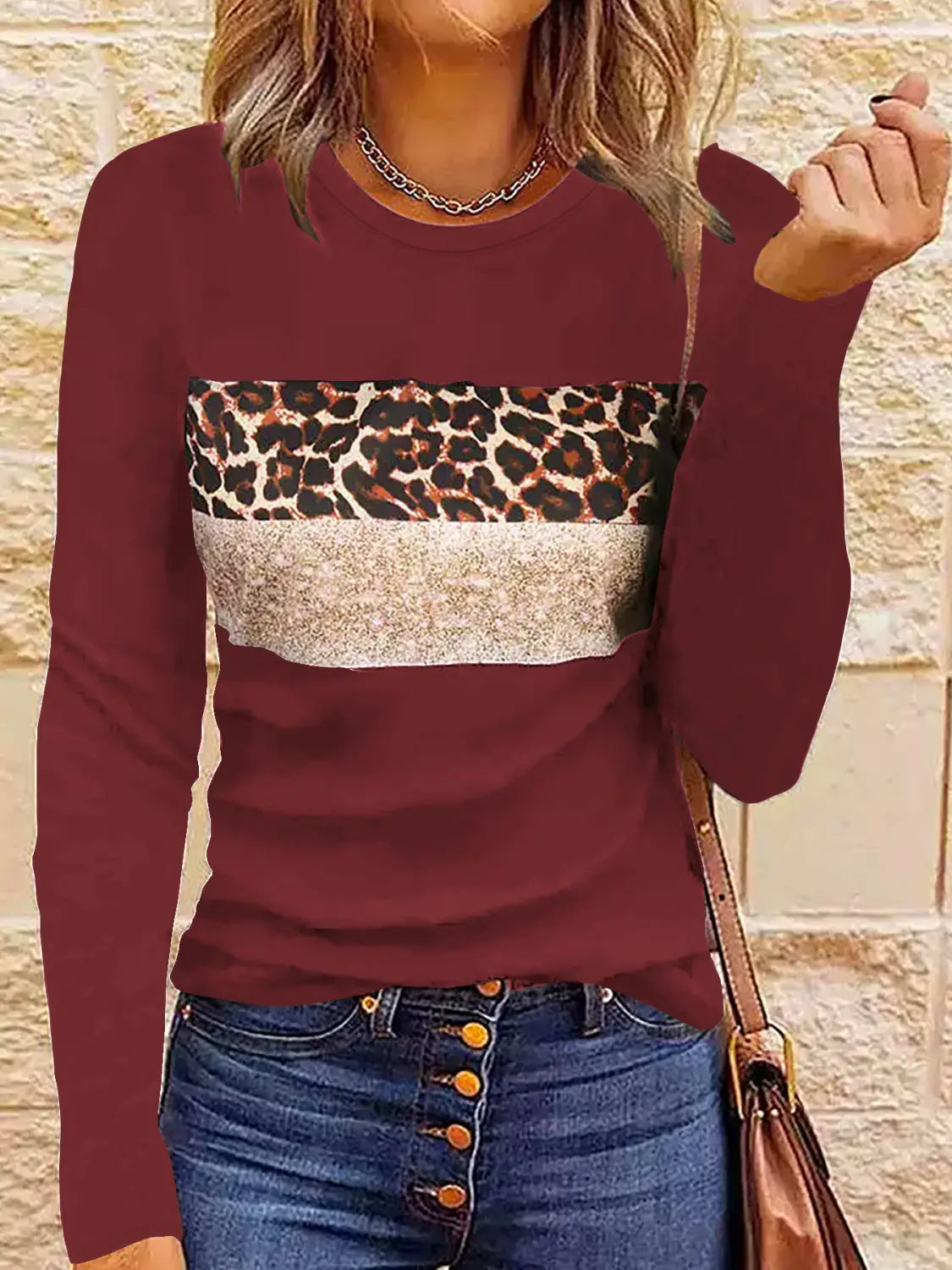 Women’s Casual Printing Long Sleeved Fitted T-shirt