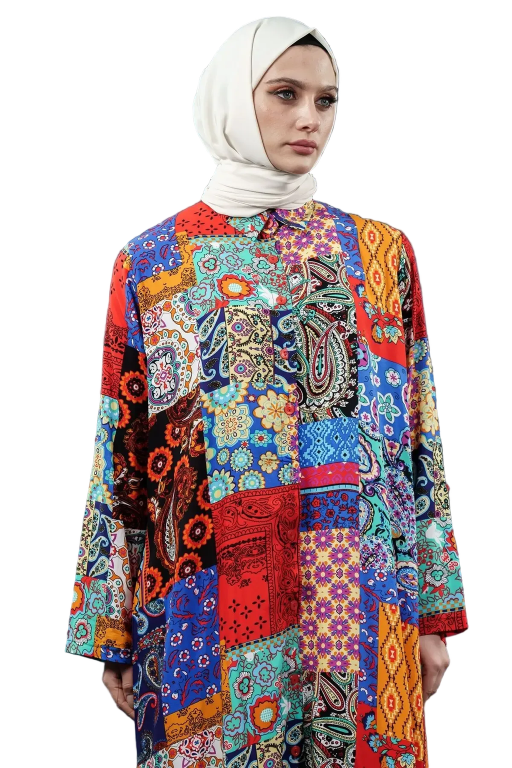 Patchwork Print Viscose Dress
