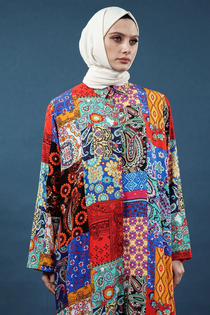 Patchwork Print Viscose Dress