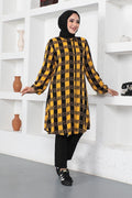 Plaid Viscose Modest Tunic-Mustard Colour