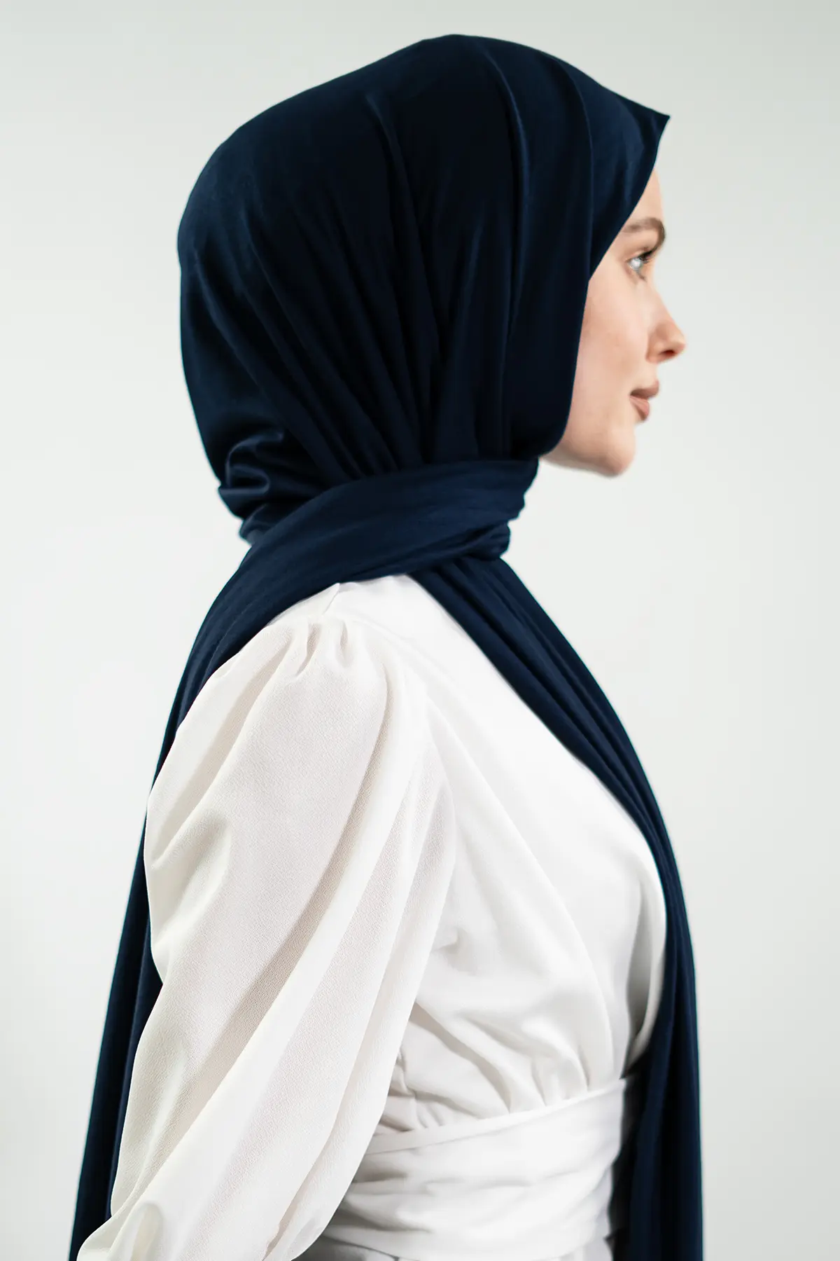 Turkish Premium Medina Silk Scarf | Navy Blue