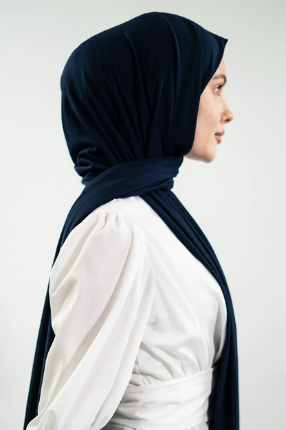 Turkish Premium Medina Silk Scarf | Navy Blue