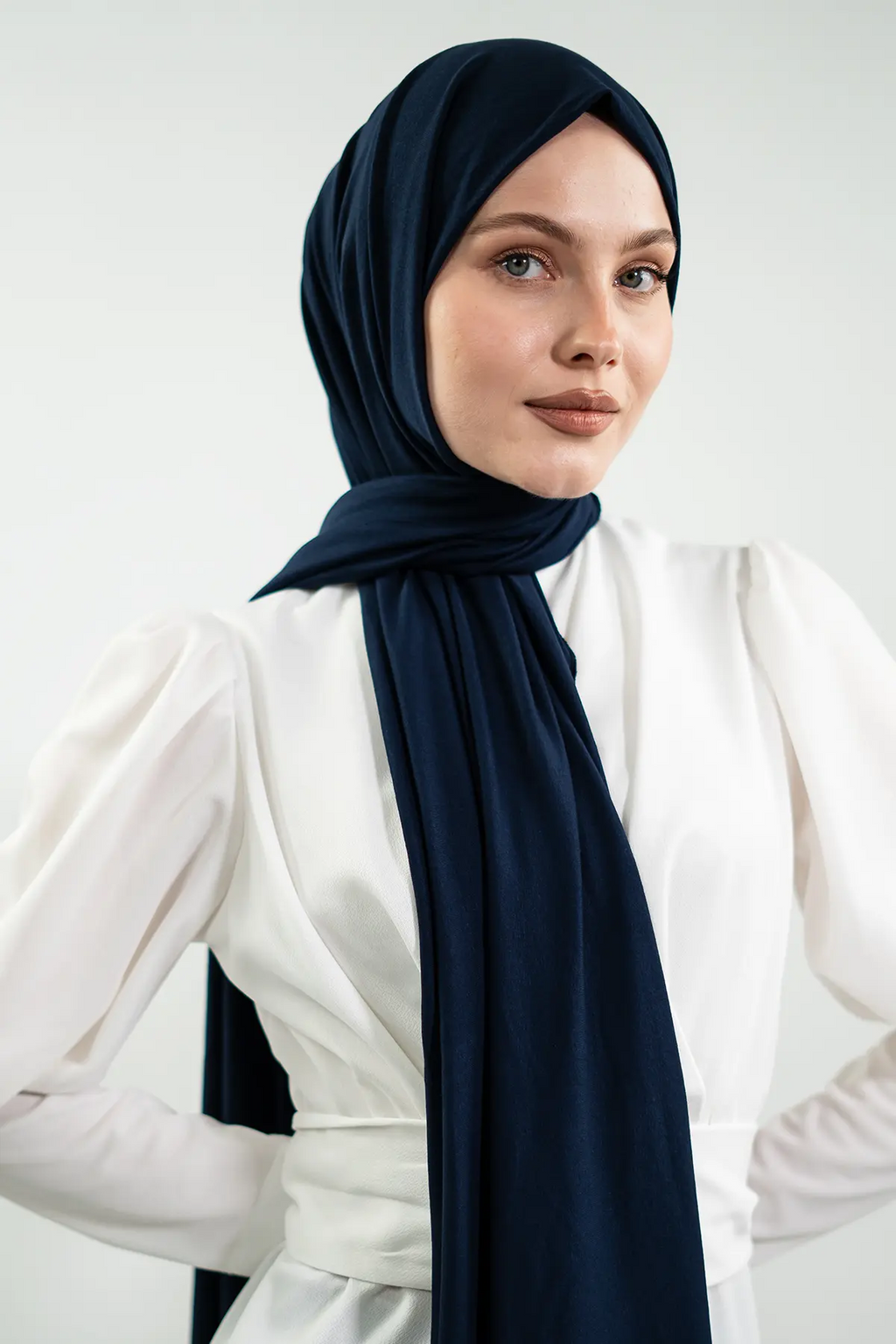 Turkish Premium Navy Medina Silk Scarf 