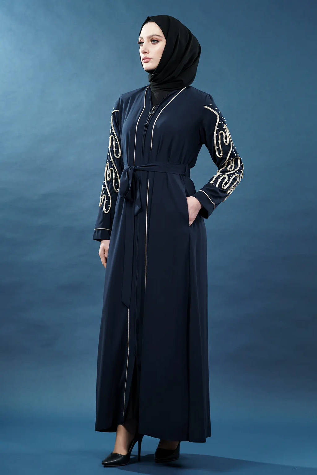 Turkish Zippered Abaya | Navy