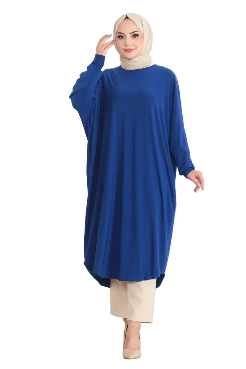 Women's Bat Sleeve Loose Tunic-Saxe Blue