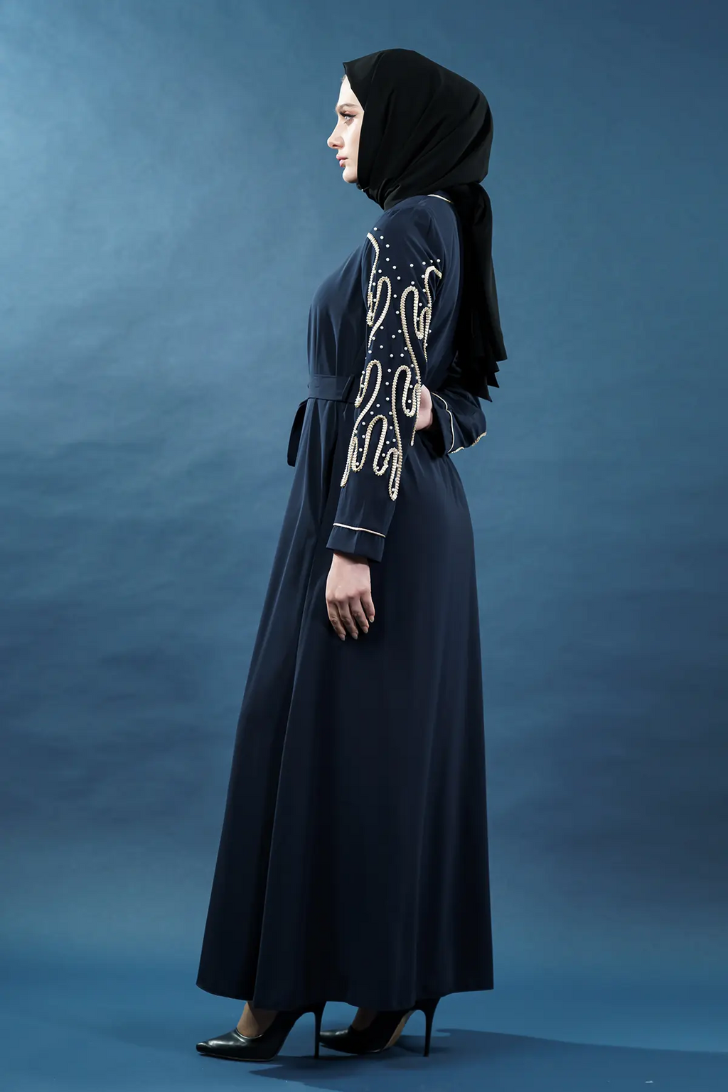 Zippered Luxury Abaya | Navy