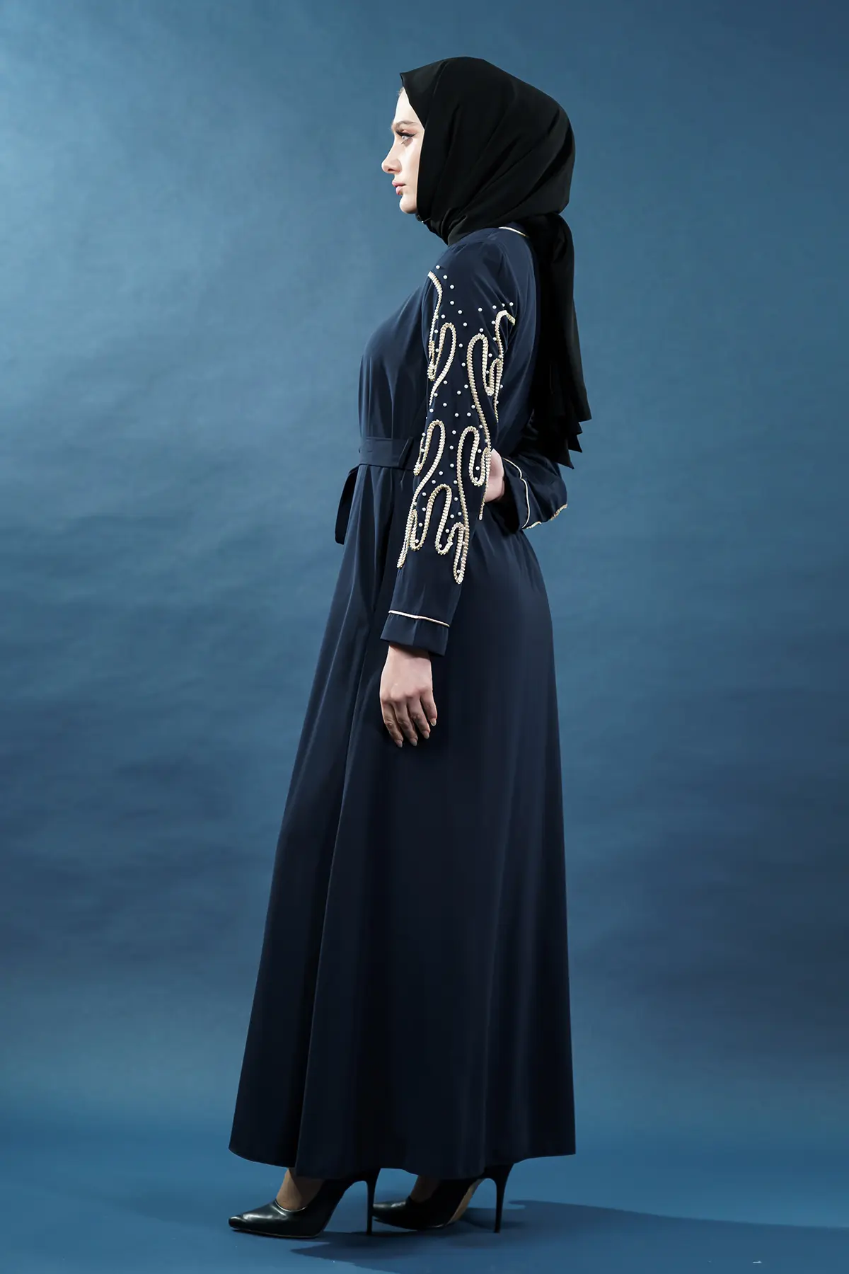 Zippered Luxury Abaya | Navy