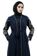 Zippered Pearl Embellished Abaya | Navy