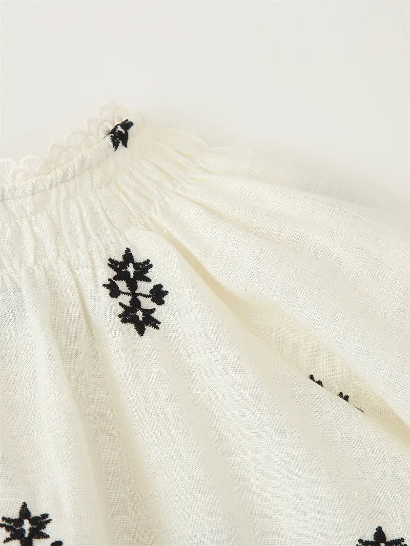 Women’s Casual Long Sleeve Lace-up Embroidered Blouse