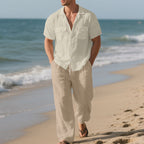 Men's Short Sleeve Shirt and Trousers, Beach Suit for Men