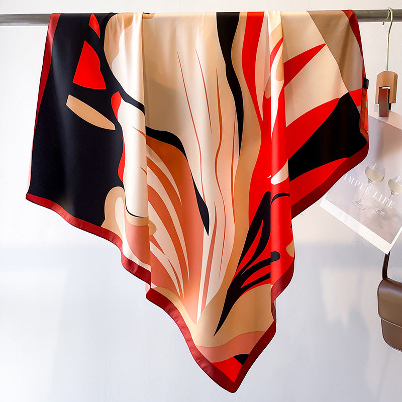 Women's Premium Twill Silk Scarf, Large Printed 90/90cm Striped Square Scarf