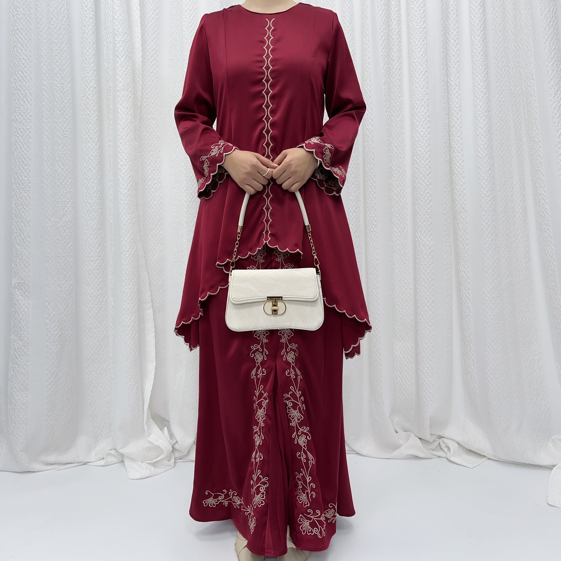 Malay Cage Clothing French Wrinkle Embroidery Embroidery Bell Sleeve Suit