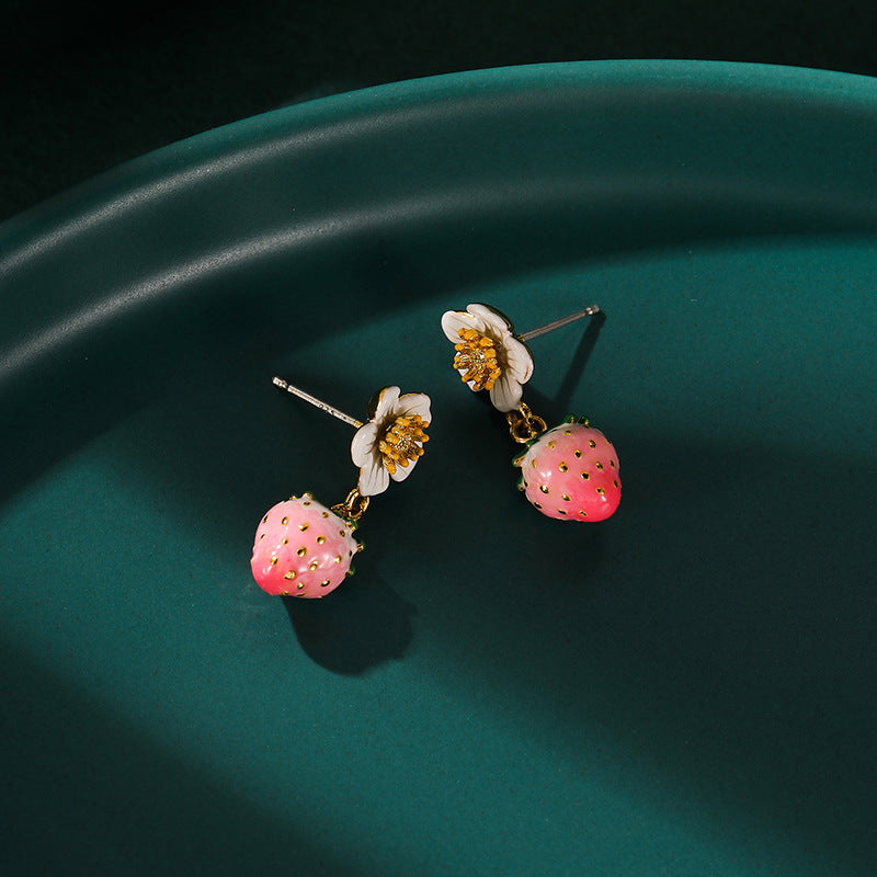 Enamel Strawberry Earrings | Sterling Silver Studs