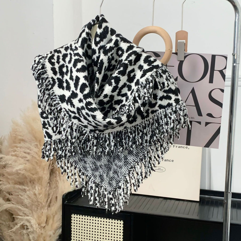 Women's Leopard Print Fringe Scarf