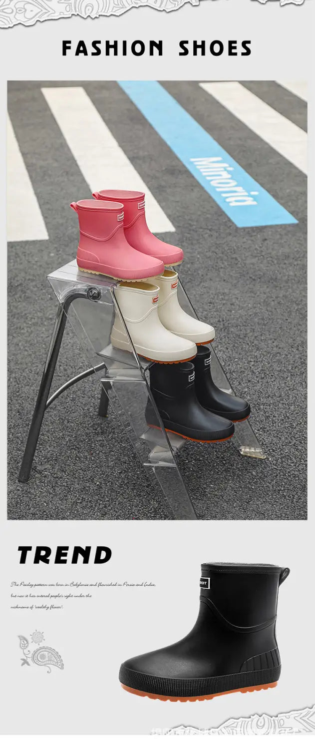 Mid-calf Women’s Stylish Water Shoes Outdoor Non-slip Adult Rain Boots
