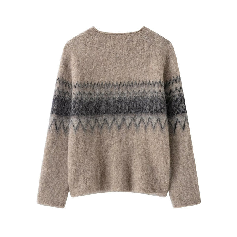 Women's Distressed Effect Jacquard Knit Sweater