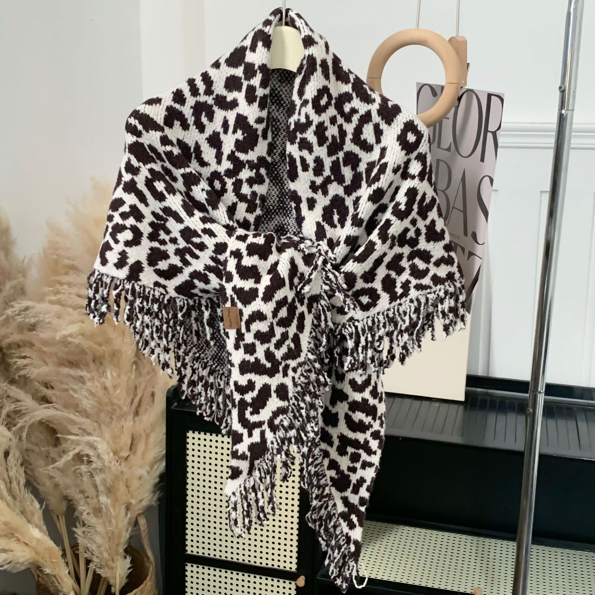 Women's Leopard Print Fringe Scarf