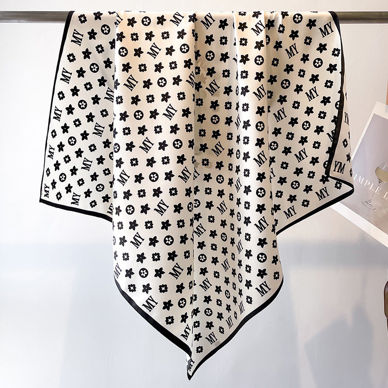 Hochwertiger Damenschal aus Twill-Seide, großer bedruckter quadratischer Schal mit Streifen (90/90 cm)