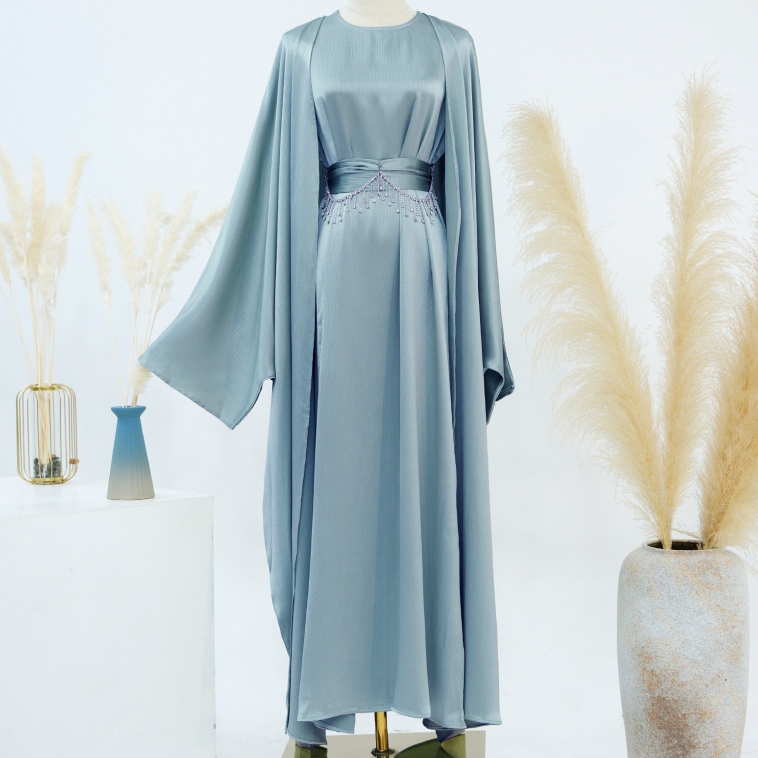 Crystal Chain Two-Piece Abaya Set | Luxury Modest Suit