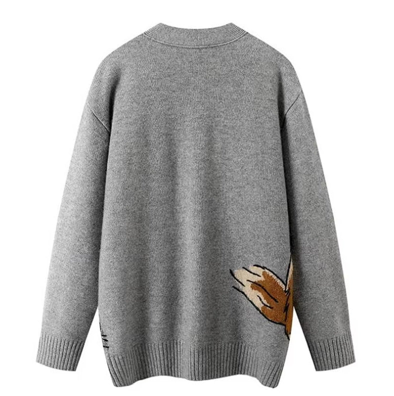 Women's Jacquard Pattern Knitted Long Sleeve Cardigan